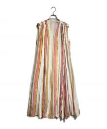 ne quittez pas（ヌキテパ）の古着「Cotton Voile Stripe Panel Dress/コットンボイルストライプパネルドレス」｜ホワイト×レッド×オレンジ