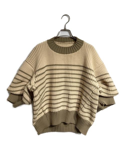 sacai（サカイ）sacai (サカイ) ボリュームボーダーニット/Volume border knit ベージュ×グリーン サイズ:4の古着・服飾アイテム