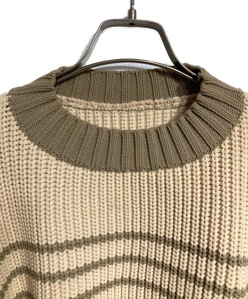 sacai（サカイ）sacai (サカイ) ボリュームボーダーニット/Volume border knit ベージュ×グリーン サイズ:4の古着・服飾アイテム