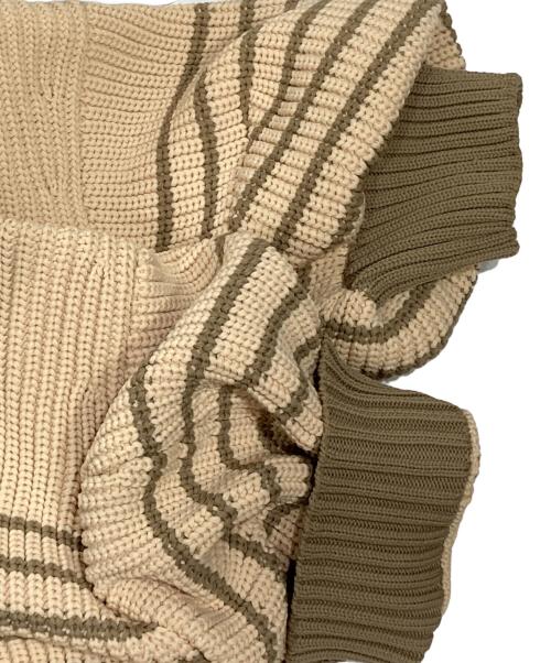 sacai（サカイ）sacai (サカイ) ボリュームボーダーニット/Volume border knit ベージュ×グリーン サイズ:4の古着・服飾アイテム
