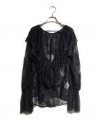 Ameri VINTAGEアメリヴィンテージ）の古着「2WAY LACE RAFFLE BLOUSE/レースラッフルブラウス」｜ブラック