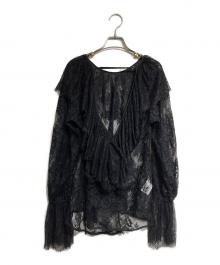 Ameri VINTAGE（アメリヴィンテージ）の古着「2WAY LACE RAFFLE BLOUSE/レースラッフルブラウス」｜ブラック