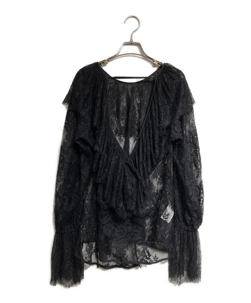 Ameri VINTAGE（アメリヴィンテージ）Ameri VINTAGE (アメリヴィンテージ) 2WAY LACE RAFFLE BLOUSE/レースラッフルブラウス ブラック サイズ:Fの古着・服飾アイテム