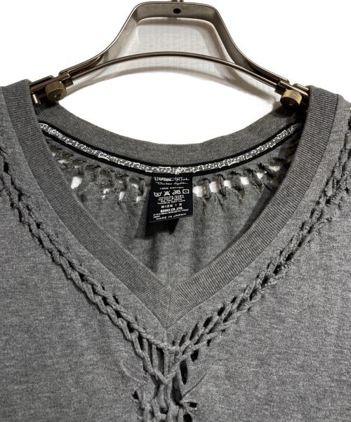 NUMBER (N)INE（ナンバーナイン）NUMBER (N)INE (ナンバーナイン) レース編み込みVネックカットソー グレー サイズ:2の古着・服飾アイテム