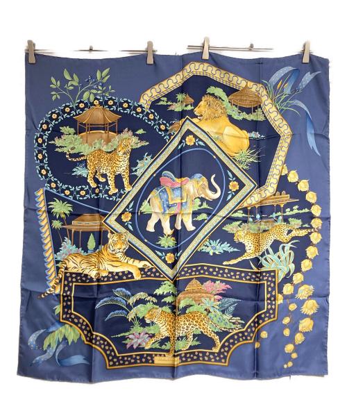 Salvatore Ferragamo（サルヴァトーレ フェラガモ）Salvatore Ferragamo (サルヴァトーレ フェラガモ) アニマルプリントシルクスカーフ/Animal print silk scarf ネイビー サイズ:不明の古着・服飾アイテム