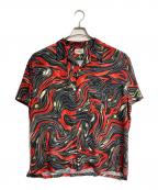CALEEキャリー）の古着「CAMO PATTERN OPEN COLLAR SH/カモフラージュ柄オープンカラーシャツ」｜ブラック×レッド