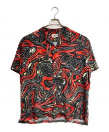 CALEE（キャリー）の古着「CAMO PATTERN OPEN COLLAR SH/カモフラージュ柄オープンカラーシャツ」｜ブラック×レッド