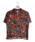 CALEE（キャリー）の古着「CAMO PATTERN OPEN COLLAR SH/カモフラージュ柄オープンカラーシャツ」｜ブラック×レッド