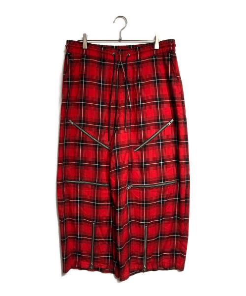 KIDILL（キディル）KIDILL (キディル) マドラスチェックレーヨンジップパンツ/Madras check rayon zip pants レッド サイズ:44の古着・服飾アイテム