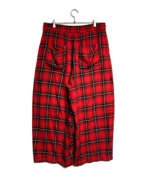 KIDILL（キディル）KIDILL (キディル) マドラスチェックレーヨンジップパンツ/Madras check rayon zip pants レッド サイズ:44の古着・服飾アイテム