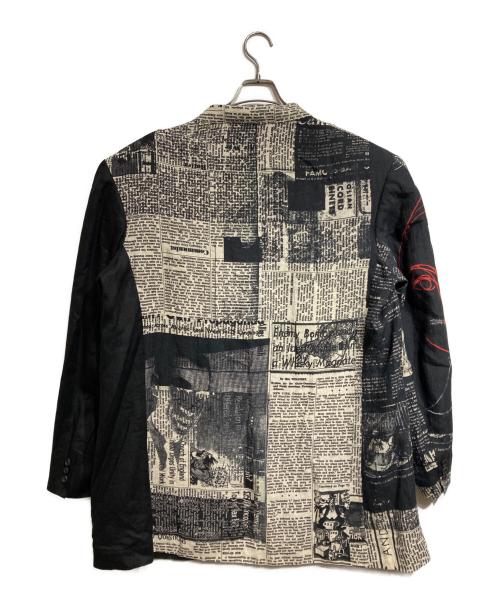 Yohji Yamamoto pour homme（ヨウジヤマモト プールオム）Yohji Yamamoto pour homme (ヨウジヤマモト プールオム) 22SS LINEN NEWSPAPER CAMBRICK PRINT JACKET/リネン製新聞柄カンブリックプリントジャケット ブラック サイズ:3の古着・服飾アイテム