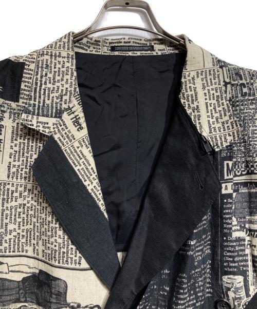 Yohji Yamamoto pour homme（ヨウジヤマモト プールオム）Yohji Yamamoto pour homme (ヨウジヤマモト プールオム) 22SS LINEN NEWSPAPER CAMBRICK PRINT JACKET/リネン製新聞柄カンブリックプリントジャケット ブラック サイズ:3の古着・服飾アイテム