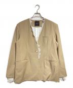 anuansアニュアンス）の古着「レーストリムノーカラージャケット/Lace-trimmed collarless jacket」｜ベージュ