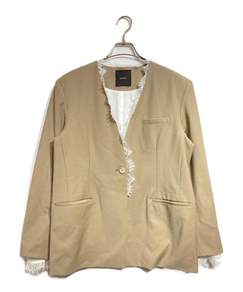 anuans（アニュアンス）anuans (アニュアンス) レーストリムノーカラージャケット/Lace-trimmed collarless jacket ベージュ サイズ:Fの古着・服飾アイテム
