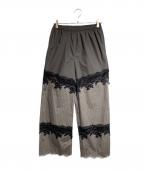 Sea Room lynnシールームリン）の古着「Laceドッキングスカラップrelaxパンツ」｜グレー