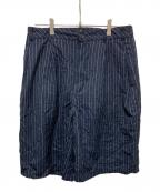 stussyステューシー）の古着「24SS/VOLUME PLEATED SHORT WRINKLED STRIPE」｜ネイビー