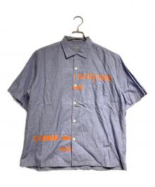 COMME des GARCONS HOMME（コムデギャルソン オム）の古着「ヴィンテージスプリットズラシロゴ オープンカラーシャツ」｜ブルー