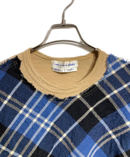 COMME des GARCONS SHIRT（コムデギャルソンシャツ）COMME des GARCONS SHIRT (コムデギャルソンシャツ) 切替チェックウールカットソー ブルー×ブラウン サイズ:Sの古着・服飾アイテム