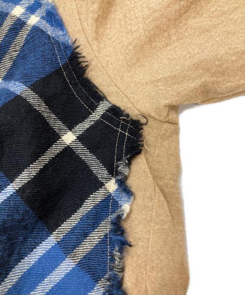 COMME des GARCONS SHIRT（コムデギャルソンシャツ）COMME des GARCONS SHIRT (コムデギャルソンシャツ) 切替チェックウールカットソー ブルー×ブラウン サイズ:Sの古着・服飾アイテム