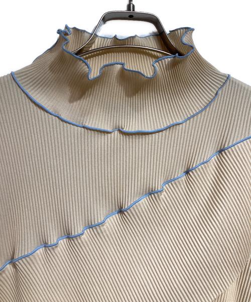 kotohayokozawa（コトハヨコザワ）kotohayokozawa (コトハヨコザワ) プリーツカットソー/Pleated cut-and-sew top ブルー×ベージュ サイズ:Freeの古着・服飾アイテム