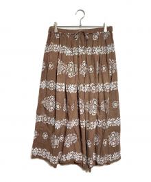 45R（フォーティファイブ・アール）の古着「インドカディの908ブロックプリント縞フラワースカート/Indian Khadi 908 Block-Print Striped Floral Skirt」｜ブラウン