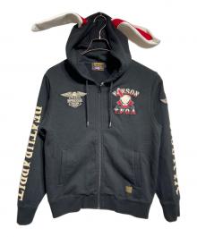 VANSON（バンソン）の古着「デスラビット刺繍ジップパーカー」｜ブラック