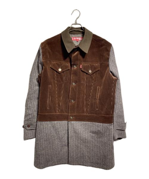COMME des GARCONS JUNYA WATANABE MAN（コム デ ギャルソン ジュンヤ ワタナベ マン）COMME des GARCONS JUNYA WATANABE MAN (コム デ ギャルソン ジュンヤ ワタナベ マン) LEVI'S (リーバイス) Ｗネーム 3rd × チェスター ドッキングコート ブラウン サイズ:Mの古着・服飾アイテム