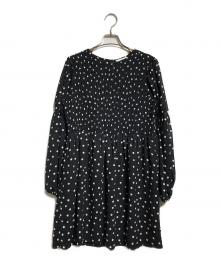 GANNI（ガニー）の古着「パフスリーブドットドレス/Polka-dot puff-sleeve dress」｜ブラック