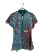 VIVIENNE TAMヴィヴィアンタム）の古着「クジャク柄パワーネットカットソー/ Peacock-print power mesh top」｜グリーン