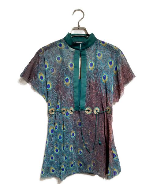 VIVIENNE TAM（ヴィヴィアンタム）VIVIENNE TAM (ヴィヴィアンタム) クジャク柄パワーネットカットソー/ Peacock-print power mesh top グリーンの古着・服飾アイテム