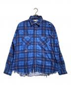 UNUSEDアンユーズド）の古着「ダメージ加工ネルシャツ/Distressed flannel shirt」｜ブルー