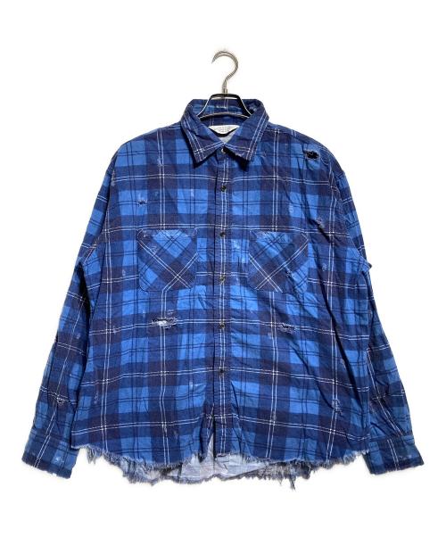 UNUSED（アンユーズド）UNUSED (アンユーズド) ダメージ加工ネルシャツ/Distressed flannel shirt ブルー サイズ:2の古着・服飾アイテム