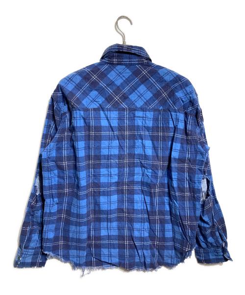 UNUSED（アンユーズド）UNUSED (アンユーズド) ダメージ加工ネルシャツ/Distressed flannel shirt ブルー サイズ:2の古着・服飾アイテム