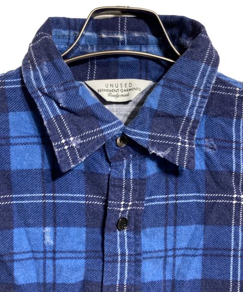 UNUSED（アンユーズド）UNUSED (アンユーズド) ダメージ加工ネルシャツ/Distressed flannel shirt ブルー サイズ:2の古着・服飾アイテム