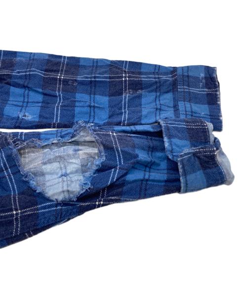 UNUSED（アンユーズド）UNUSED (アンユーズド) ダメージ加工ネルシャツ/Distressed flannel shirt ブルー サイズ:2の古着・服飾アイテム