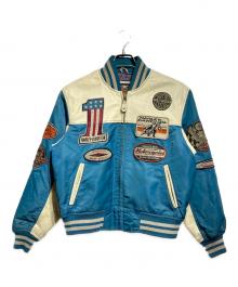 HARLEY-DAVIDSON（ハーレーダビッドソン）の古着「レザーMA-１ジャケット/Leather jacket」｜アイボリー×ブルー