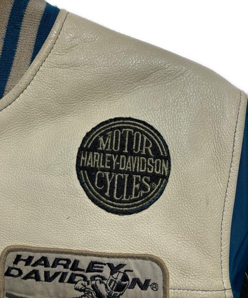 HARLEY-DAVIDSON（ハーレーダビッドソン）HARLEY-DAVIDSON (ハーレーダビッドソン) レザーMA-１ジャケット/Leather jacket アイボリー×ブルー サイズ:Mの古着・服飾アイテム