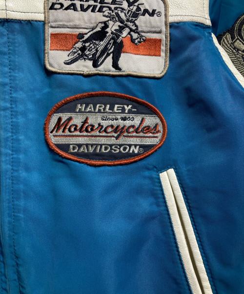 HARLEY-DAVIDSON（ハーレーダビッドソン）HARLEY-DAVIDSON (ハーレーダビッドソン) レザーMA-１ジャケット/Leather jacket アイボリー×ブルー サイズ:Mの古着・服飾アイテム