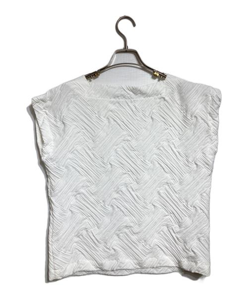 ISSEY MIYAKE（イッセイミヤケ）ISSEY MIYAKE (イッセイミヤケ) 立体格子デザインノースリーブブラウス/Sleeveless Blouse ホワイト サイズ:2の古着・服飾アイテム
