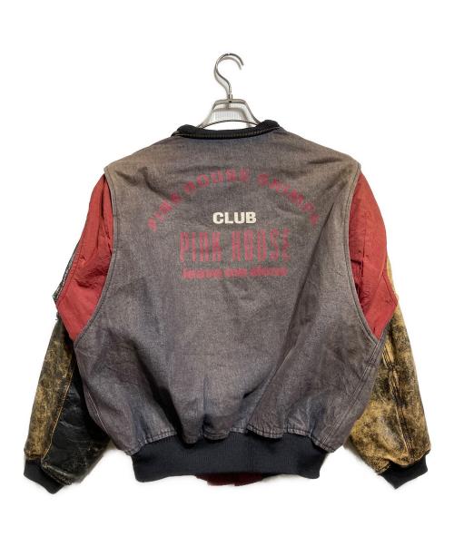 PINK HOUSE（ピンクハウス）PINK HOUSE (ピンクハウス) レザー×デニムスタジャン/Leather & Denim Varsity Jacket ブルー×ブラック サイズ:－の古着・服飾アイテム