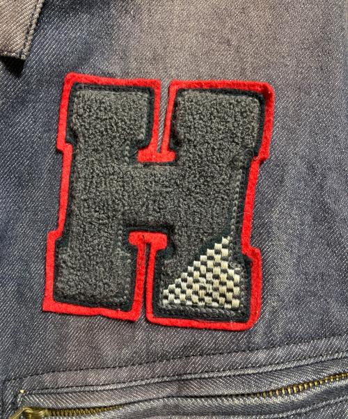 PINK HOUSE（ピンクハウス）PINK HOUSE (ピンクハウス) レザー×デニムスタジャン/Leather & Denim Varsity Jacket ブルー×ブラック サイズ:－の古着・服飾アイテム