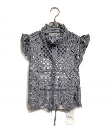 Snidel（スナイデル）の古着「ジャガードレースペプラムブラウス/Jacquard Lace Peplum Blouse」｜グレー