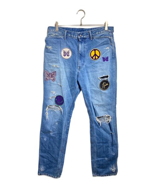 Needles（ニードルズ）Needles (ニードルズ) ASSORTED PATCHES STRAIGHT JEAN/アソートパッチ ストレートジーンズ インディゴ サイズ:Lの古着・服飾アイテム