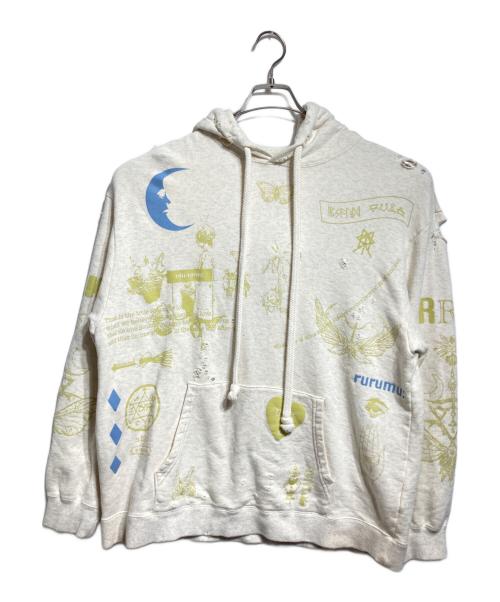 rurumu:（ルルムウ）rurumu: (ルルムウ) echoes printed hoodie ベージュ サイズ:Mの古着・服飾アイテム