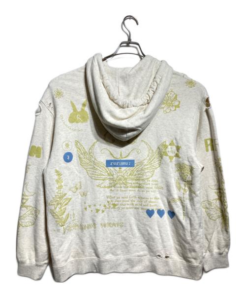 rurumu:（ルルムウ）rurumu: (ルルムウ) echoes printed hoodie ベージュ サイズ:Mの古着・服飾アイテム