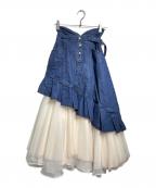 Belle vintageベル ヴィンテージ）の古着「デニムドッキングュールスカート/Denim-paneled tulle skirt」｜アイボリー×インディゴ