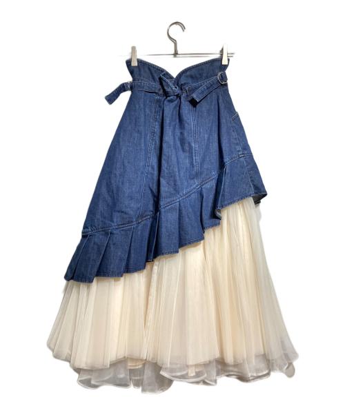 Belle vintage（ベル ヴィンテージ）Belle vintage (ベル ヴィンテージ) デニムドッキングュールスカート/Denim-paneled tulle skirt アイボリー×インディゴ サイズ:Fの古着・服飾アイテム