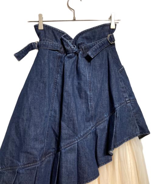 Belle vintage（ベル ヴィンテージ）Belle vintage (ベル ヴィンテージ) デニムドッキングュールスカート/Denim-paneled tulle skirt アイボリー×インディゴ サイズ:Fの古着・服飾アイテム