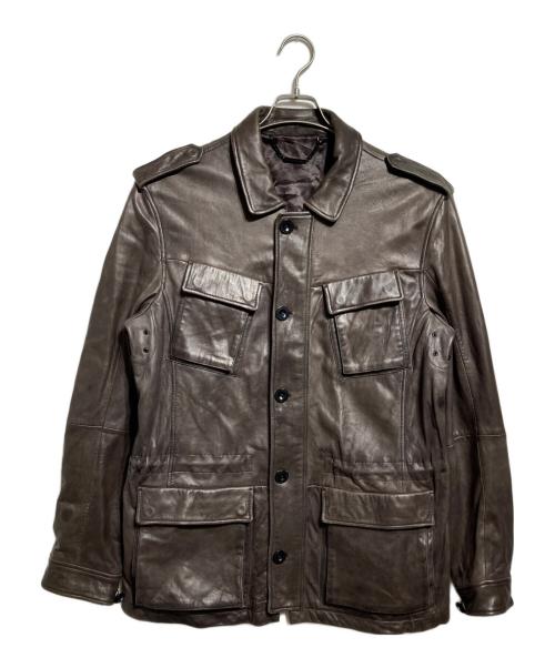 ELIE TAHARI（エリータハリ）ELIE TAHARI (エリータハリ) レザーカバーオール ブラウン サイズ:不明（実寸参照)の古着・服飾アイテム