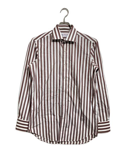 THOMAS MASON（トーマスメイソン）THOMAS MASON (トーマスメイソン) FAIRFAX (フェアファックス) ストライプシャツ ブラウン サイズ:38の古着・服飾アイテム